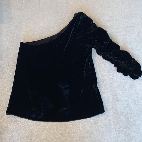 Joie Wayman Velvet Silk Blend 3/4 Ruched Sleeve One Shoulder Top Size 2 - Picture 7 of 8